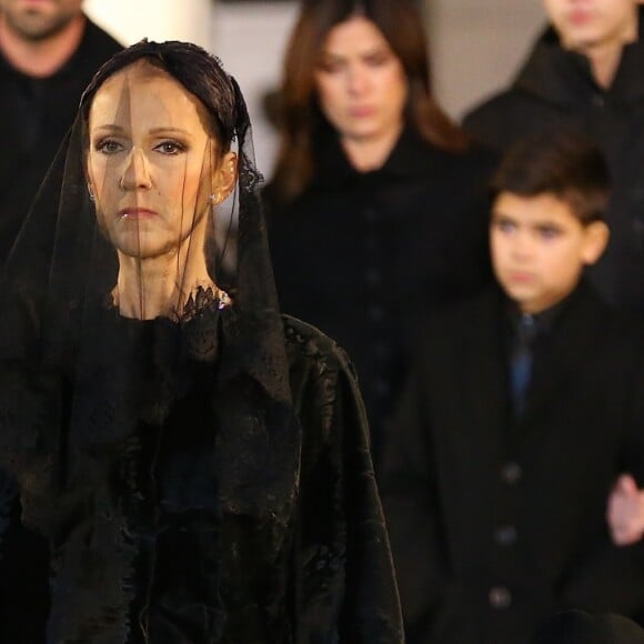 Céline Dion, ses enfants René-Charles Angélil, les jumeaux Nelson Angélil et Eddy Angélil - Sorties des obsèques nationales de René Angélil en la Basilique Notre-Dame de Montréal, le 22 janvier 2016.© Morgan Dessales/Bestimage