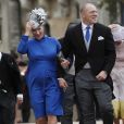 Zara (Phillips) et Mike Tindall au mariage de la princesse Eugenie d'York et de Jack Brooksbank à la chapelle Saint George de Windsor le 12 octobre 2018.