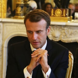 Les défenseurs des droits de l'Homme et les représentants des Nations Unies reçus par Emmanuel Macron au Palais de l’Elysée. Le 29 octobre 2018 © Sevgi / Pool / Bestimage