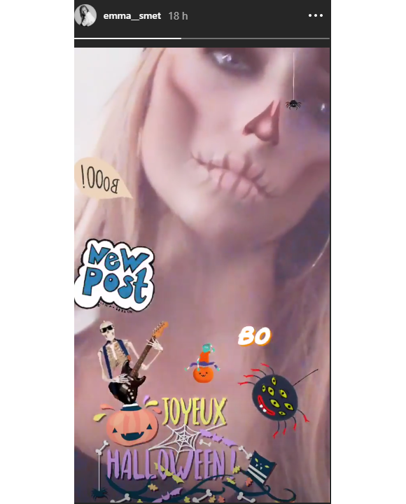 Emma Smet s'amuse avec des filtres pour Halloween en story Instagram, le 31 octobre 2018