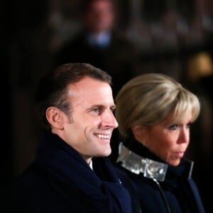 Le couple présidentiel, le président de la République française Emmanuel Macron et sa femme la Première Dame Brigitte Macron (Trogneux) ont accueilli le président de la République fédérale d'Allemagne et sa femme avec une cérémonie militaire, avant de pénétrer dans la cathédrale Notre-Dame de Strasbourg pour un concert d'oeuvres de Debussy et Beethoven à Strasbourg, France, le 4 Novembre 2018, pour lancer une semaine de commémorations du centenaire de l'armistice de la Première Guerre mondiale. La Première Dame française est vêtue d'une veste zippée à col métallisé signée Louis Vuitton, la même que le soir de l'élection de son mari. © Stéphane Lemouton/Bestimage