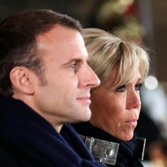 Le couple présidentiel, le président de la République française Emmanuel Macron et sa femme la Première Dame Brigitte Macron (Trogneux) ont accueilli le président de la République fédérale d'Allemagne et sa femme avec une cérémonie militaire, avant de pénétrer dans la cathédrale Notre-Dame de Strasbourg pour un concert d'oeuvres de Debussy et Beethoven à Strasbourg, France, le 4 Novembre 2018, pour lancer une semaine de commémorations du centenaire de l'armistice de la Première Guerre mondiale. La Première Dame française est vêtue d'une veste zippée à col métallisé signée Louis Vuitton, la même que le soir de l'élection de son mari. © Stéphane Lemouton/Bestimage