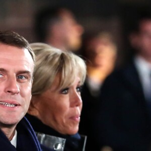 Le couple présidentiel, le président de la République française Emmanuel Macron et sa femme la Première Dame Brigitte Macron (Trogneux) ont accueilli le président de la République fédérale d'Allemagne et sa femme avec une cérémonie militaire, avant de pénétrer dans la cathédrale Notre-Dame de Strasbourg pour un concert d'oeuvres de Debussy et Beethoven à Strasbourg, France, le 4 Novembre 2018, pour lancer une semaine de commémorations du centenaire de l'armistice de la Première Guerre mondiale. La Première Dame française est vêtue d'une veste zippée à col métallisé signée Louis Vuitton, la même que le soir de l'élection de son mari. © Stéphane Lemouton/Bestimage