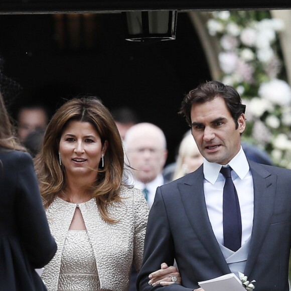 Roger Federer et sa femme Miroslava (Mirka) Vavrinec - Mariage de P. Middleton et J. Matthew, en l'église St Mark Englefield, Berkshire, Royaume Uni, le 20 mai 2017.