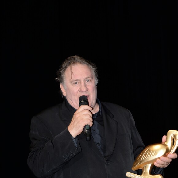 Exclusif - - Gérard Depardieu reçoit un Ibis d'or pour l'ensemble de sa carrière sur la scène du palais de congrès Atlantia lors du 5ème festival du cinéma et musique de film de la Baule le 3 novembre 2018. © Rachid Bellak/Bestimage