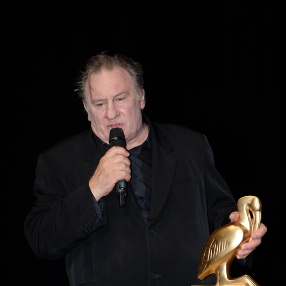 Exclusif - - Gérard Depardieu reçoit un Ibis d'or pour l'ensemble de sa carrière sur la scène du palais de congrès Atlantia lors du 5ème festival du cinéma et musique de film de la Baule le 3 novembre 2018. © Rachid Bellak/Bestimage