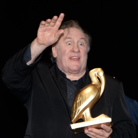 Exclusif - - Gérard Depardieu reçoit un Ibis d'or pour l'ensemble de sa carrière sur la scène du palais de congrès Atlantia lors du 5ème festival du cinéma et musique de film de la Baule le 3 novembre 2018. © Rachid Bellak/Bestimage