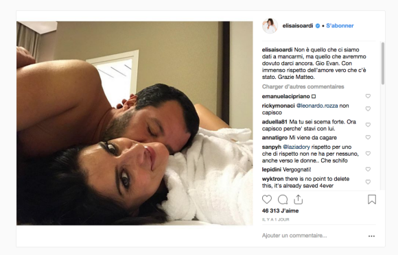 Elisa Isoardi annonce sa rupture avec Matteo Salvini sur Instagram le 5 décembre 2018.