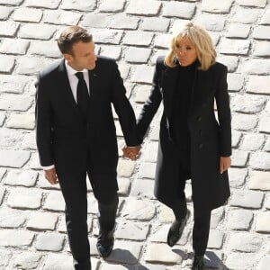 Emmanuel Macron et sa femme Brigitte - Arrivées à l'hommage national à Charles Aznavour à l'Hôtel des Invalides à Paris. Le 5 octobre 2018 © Jacovides-Moreau / Bestimage