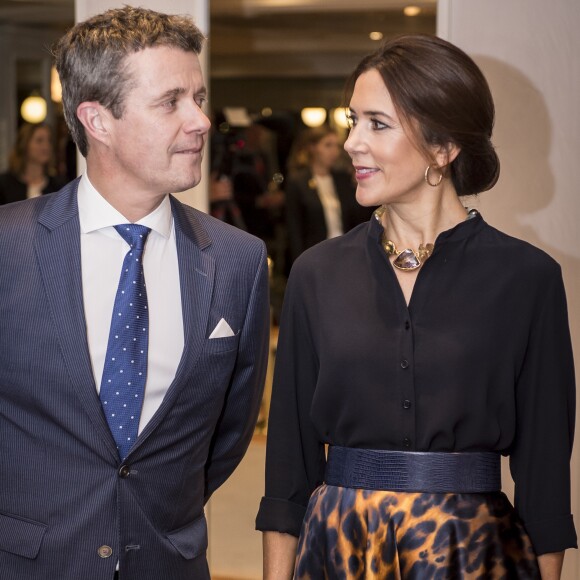 Le prince Frederik et la princesse Mary de Danemark lors d'une réception avec la délégation d'entreprises de leur visite officielle à Rome, le 6 novembre 2018