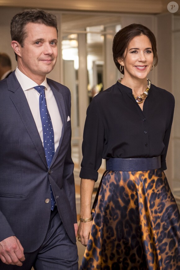 Le prince Frederik et la princesse Mary de Danemark lors d'une réception avec la délégation d'entreprises de leur visite officielle à Rome, le 6 novembre 2018