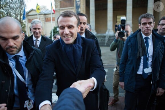 Le président de la République française Emmanuel Macron et le roi Philippe de Belgique à la sortie du MSK de Gand (Musée des Beaux-Arts), Belgique, le 19 novembre 2018, lors de la visite d'Etat du couple présidentiel en Belgique.