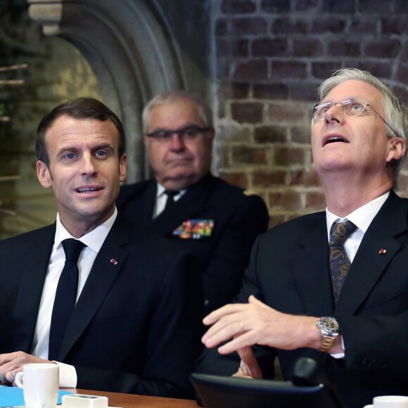 Le président de la République française Emmanuel Macron et le roi Philippe de Belgique à la mairie de Gand, Belgique, le 19 novembre 2018, lors de la visite d'Etat du couple présidentiel en Belgique. © Stephane Lemouton/Bestimage