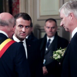 Le président de la République française Emmanuel Macron, sa femme la Première Dame Brigitte Macron, le roi Philippe de Belgique, la reine Mathilde de Belgique et le bourgmestre de Gand Daniël Termont à la mairie de Gand, Belgique, le 19 novembre 2018, lors de la visite d'Etat du couple présidentiel en Belgique. © Stephane Lemouton/Bestimage