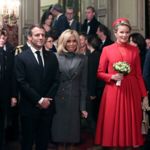 Le président de la République française Emmanuel Macron, sa femme la Première Dame Brigitte Macron, le roi Philippe de Belgique, la reine Mathilde de Belgique et le Premier ministre Charles Michel à la mairie de Gand, Belgique, le 19 novembre 2018, lors de la visite d'Etat du couple présidentiel en Belgique. © Stephane Lemouton/Bestimage