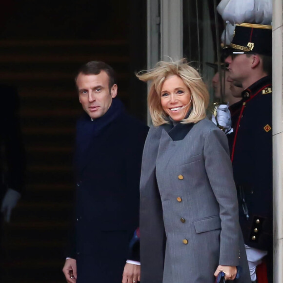 Le roi Philippe de Belgique et la reine Mathilde de Belgique accueillent le président de la République française Emmanuel Macron et sa femme la Première Dame Brigitte Macron lors de leur visite d'Etat à Bruxelles, Belgique, le 19 novembre 2018. © Stephane Lemouton / Bestimage