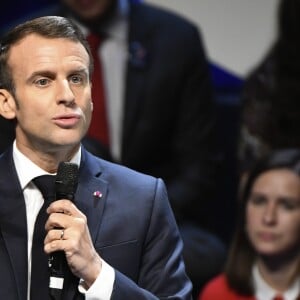 Le président Emmanuel Macron - Le président de la République française lors d'une conférence-débat sur l'Europe à l'université de Louvain-La-Neuve en présence du premier ministre de la Belgique le 20 novembre 2018.