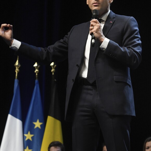 Le président Emmanuel Macron - Le président de la République française lors d'une conférence-débat sur l'Europe à l'université de Louvain-La-Neuve en présence du premier ministre de la Belgique le 20 novembre 2018.