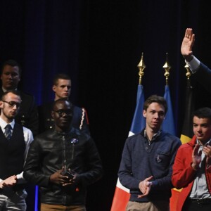 Le président Emmanuel Macron, le premier ministre de la Belgique Charles Michel - Le président de la République française lors d'une conférence-débat sur l'Europe à l'université de Louvain-La-Neuve en présence du premier ministre de la Belgique le 20 novembre 2018.