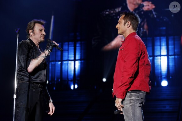 Exclusif - David Hallyday et Johnny Hallyday en concert au POPB de Bercy à Paris, le 15 juin 2013