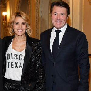 Exclusif - Laura Tenoudji Estrosi et son mari Christian Estrosi (maire de Nice), durant le concert caritatif donné par la Musique des Sapeurs Pompiers de la ville de Nice à l'Opéra de Nice, au profit de la Fondation Lenval, avec pour marraine Laura Tenoudji Estrosi. Nice, le 24 novembre 2014. © Bruno Bebert/Bestimage