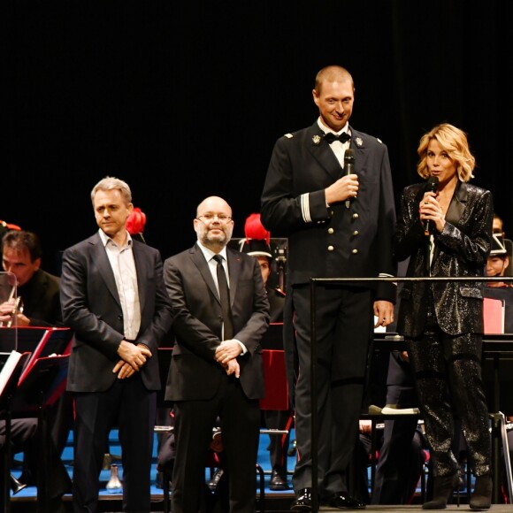 Exclusif - Arnaud Pouillart (directeur général de l'hôpital Lenval), Philippe Pradal (1er adjoint de la ville de Nice et président de la Fondation Lenval), Romain Mussault (chef d'orchestre de la fanfare), Laura Tenoudji Estrosi et Gilbert Tosan (président de la chorale "Les Voix de Nice"), durant le concert caritatif donné par la Musique des Sapeurs Pompiers de la ville de Nice à l'Opéra de Nice, au profit de la Fondation Lenval, avec pour marraine Laura Tenoudji Estrosi. Nice, le 24 novembre 2014. © Bruno Bebert/Bestimage