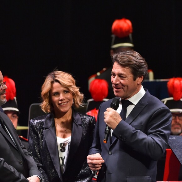 Exclusif - Romain Mussault (chef d'orchestre de la fanfare), Philippe Pradal (1er adjoint de la ville de Nice et président de la Fondation Lenval), Laura Tenoudji Estrosi et son mari Christian Estrosi (maire de Nice), durant le concert caritatif donné par la Musique des Sapeurs Pompiers de la ville de Nice à l'Opéra de Nice, au profit de la Fondation Lenval, avec pour marraine Laura Tenoudji Estrosi. Nice, le 24 novembre 2014. © Bruno Bebert/Bestimage