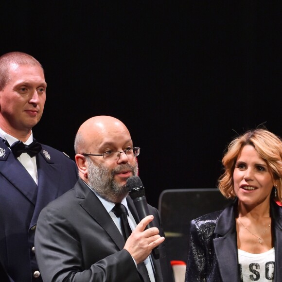 Exclusif - Arnaud Pouillart (directeur général de l'hôpital Lenval), Romain Mussault (chef d'orchestre de la fanfare), Philippe Pradal (1er adjoint de la ville de Nice et président de la Fondation Lenval), Laura Tenoudji Estrosi et son mari Christian Estrosi (maire de Nice), durant le concert caritatif donné par la Musique des Sapeurs Pompiers de la ville de Nice à l'Opéra de Nice, au profit de la Fondation Lenval, avec pour marraine Laura Tenoudji Estrosi. Nice, le 24 novembre 2014. © Bruno Bebert/Bestimage