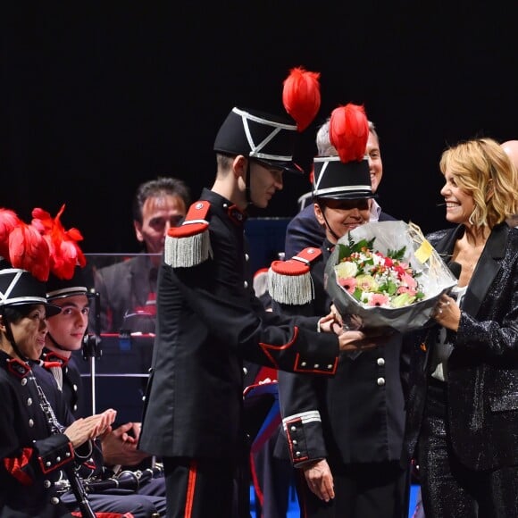 Exclusif - Laura Tenoudji Estrosi et Romain Mussault (chef d'orchestre de la fanfare) durant le concert caritatif donné par la Musique des Sapeurs Pompiers de la ville de Nice à l'Opéra de Nice, au profit de la Fondation Lenval, avec pour marraine Laura Tenoudji Estrosi. Nice, le 24 novembre 2014. © Bruno Bebert/Bestimage