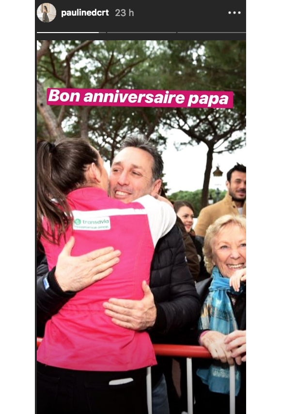 Image de la story Instagram de Pauline Ducruet pour l'anniversaire de son père Daniel Ducruet, le 27 novembre 2018. Un moment survenu en mars 2018 au départ du Rallye Aïcha des Gazelles.