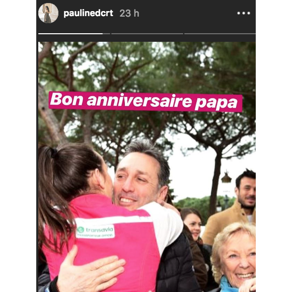 Image de la story Instagram de Pauline Ducruet pour l'anniversaire de son père Daniel Ducruet, le 27 novembre 2018. Un moment survenu en mars 2018 au départ du Rallye Aïcha des Gazelles.