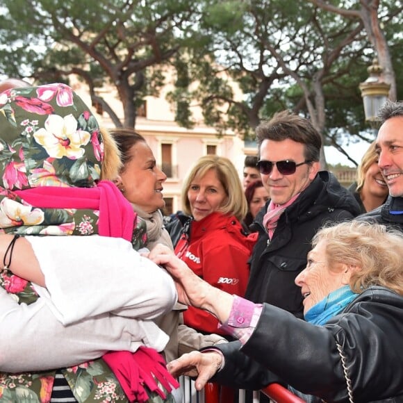 Daniel Ducruet, venu avec sa compagne Kelly, sa mère Maguy et sa fille Linoué, pour encourager sa fille Pauline Ducruet (qui a ici Linoué dans les bras) lors du départ de celle-ci pour le Rallye Aïcha des Gazelles le 17 mars 2018 à Monaco. © Bruno Bebert/Bestimage