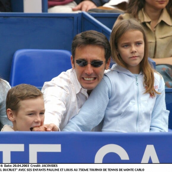 Daniel Ducruet et ses enfants Pauline et Louis en avril 2003 au tournoi de tennis de Monte-Carlo.