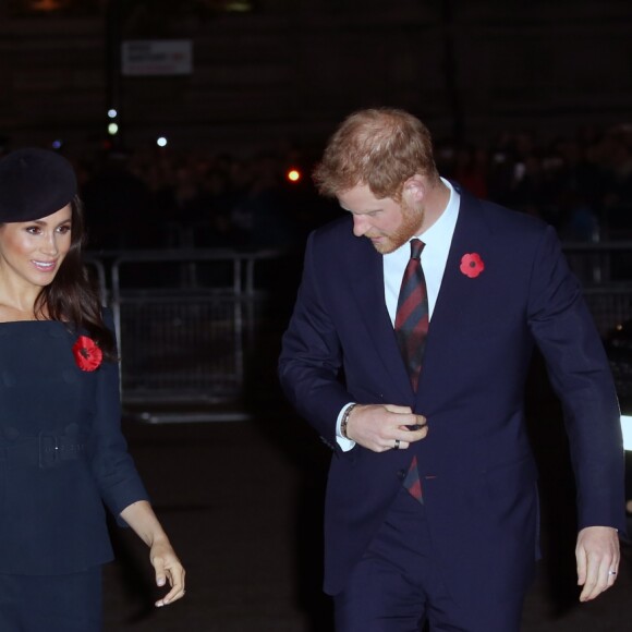Le prince Harry, duc de Sussex, et Meghan Markle (enceinte), duchesse de Sussex, à l'abbaye de Westminster lors du service commémoratif pour le centenaire de la fin de la Première Guerre mondiale à Londres le 11 novembre 2018