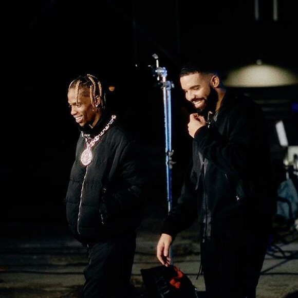 Travis Scott et Drake sur le tournage du clip de Sicko Mode. Octobre 2018.