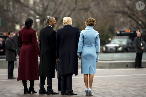 Donald J. Trump et Barack Obama avec leurs femmes Michelle et Melania - Investiture du 45e président des Etats-Unis Donald Trump à Washington DC le 20 janvier 2017