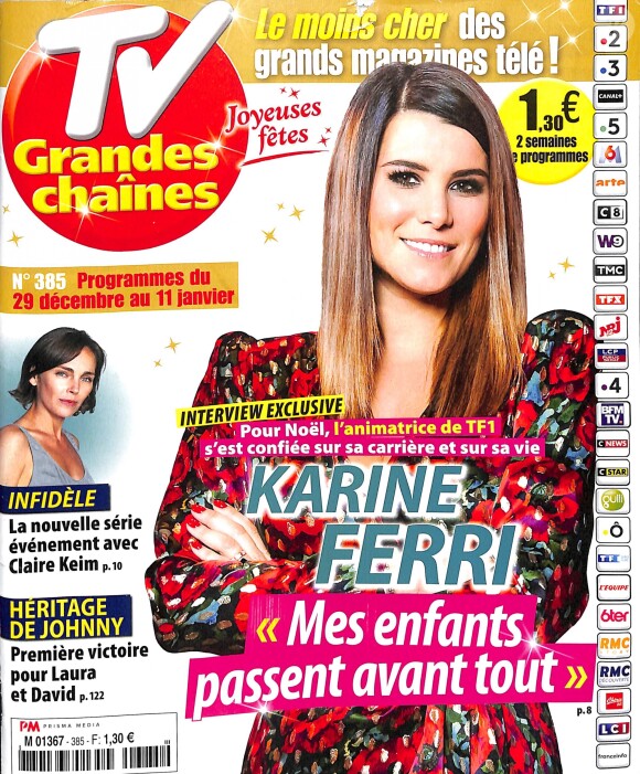 Karine Ferri en couverture du magazine "TV Grandes Chaînes", en kiosques lundi 24 décembre 2018.