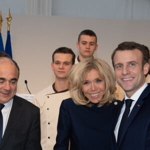 Le président Emmanuel Macron et sa femme Brigitte Macron lors de la réception pour les maîtres boulangers et pâtissiers pour  la galette de l'Epiphanie au palais de l'Elysée à Paris le 11 janvier 2019. © Pierre Villard / Pool / Bestimage