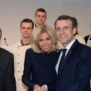 Le président Emmanuel Macron et sa femme Brigitte Macron lors de la réception pour les maîtres boulangers et pâtissiers pour  la galette de l'Epiphanie au palais de l'Elysée à Paris le 11 janvier 2019. © Pierre Villard / Pool / Bestimage