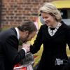 Christian de Lannoy et la reine Mathilde de Belgique aux obsèques du comte Philippe de Lannoy à Anvaing en Belgique le 16 janvier 2019.