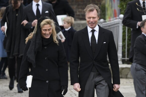Luisa de Lannoy et le grand-duc Henri de Luxembourg aux obsèques du comte Philippe de Lannoy à Anvaing en Belgique le 16 janvier 2019.
