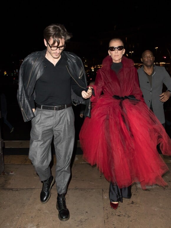 Semi-exclusif - Céline Dion et Pepe Munoz arrivent au restaurant Girafe à Paris, France, le 27 janvier 2019.