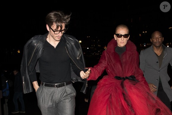 Semi-exclusif - Céline Dion et Pepe Munoz arrivent au restaurant Girafe à Paris, France, le 27 janvier 2019.
