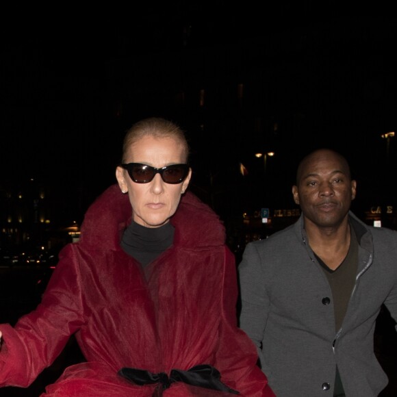 Semi-exclusif - Céline Dion et Pepe Munoz arrivent au restaurant Girafe à Paris, France, le 27 janvier 2019.