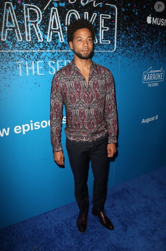 Jussie Smollett arrivant à la soirée de lancement de série ''Carpool Karaoke d'Apple Music'' au Chateau Marmont à West Hollywood, le 7 août 2017.