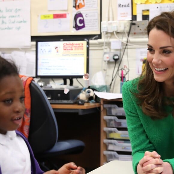 Catherine Kate Middleton, duchesse de Cambridge, lors d'une visite à l'école primaire Lavender à Londres en marge de la semaine de la santé mentale des enfants le 5 février 2019.