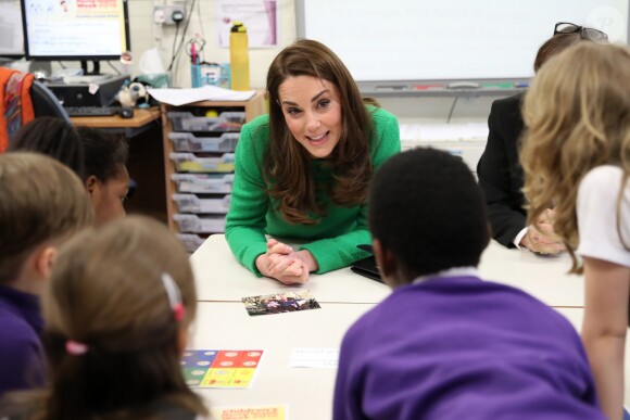 Catherine Kate Middleton, duchesse de Cambridge, lors d'une visite à l'école primaire Lavender à Londres en marge de la semaine de la santé mentale des enfants le 5 février 2019.