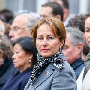 Ségolène Royal - Cérémonie en hommage à Xavier Jugelé, policier tué dans l'attentat sur l'avenue des Champs-Elysées, le 25 avril 2017 à la préfecture de police de Paris. Le policier français Xavier Jugelé a été tué le 20 avril, dans une attaque revendiquée par le groupe de l'Etat islamique. © Dominique Jacovides/Bestimage