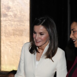 La reine Letizia d'Espagne visitant l'Ecole de la seconde chance à Salé au Maroc le 14 février 2019.