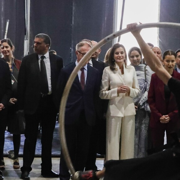 La reine Letizia d'Espagne visitant l'Ecole de la seconde chance à Salé au Maroc le 14 février 2019.